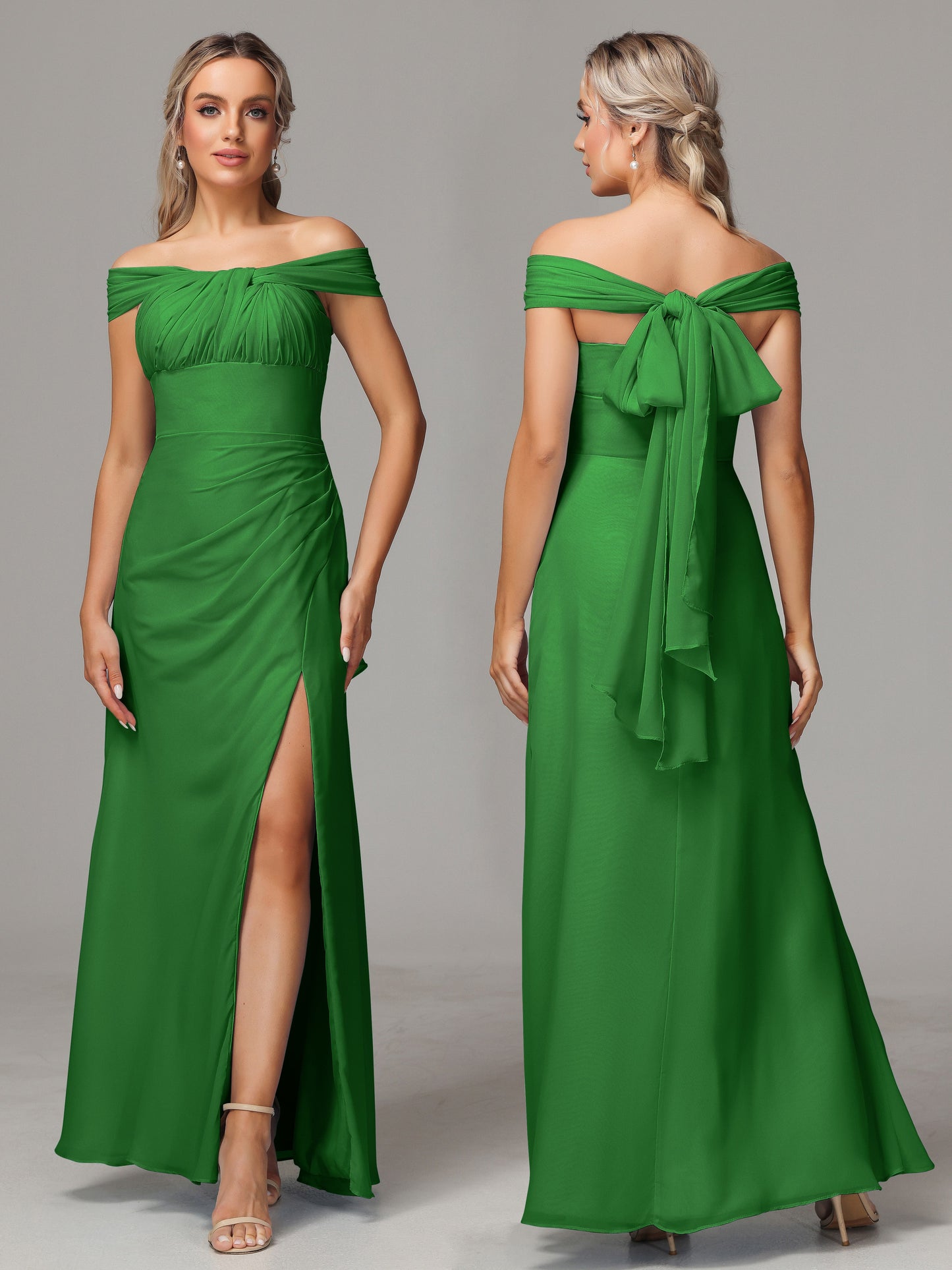 Sleeveless Off The Shoulder Chiffon Bridesmaid Dress With Slit