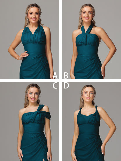 Sleeveless Off The Shoulder Chiffon Bridesmaid Dress With Slit