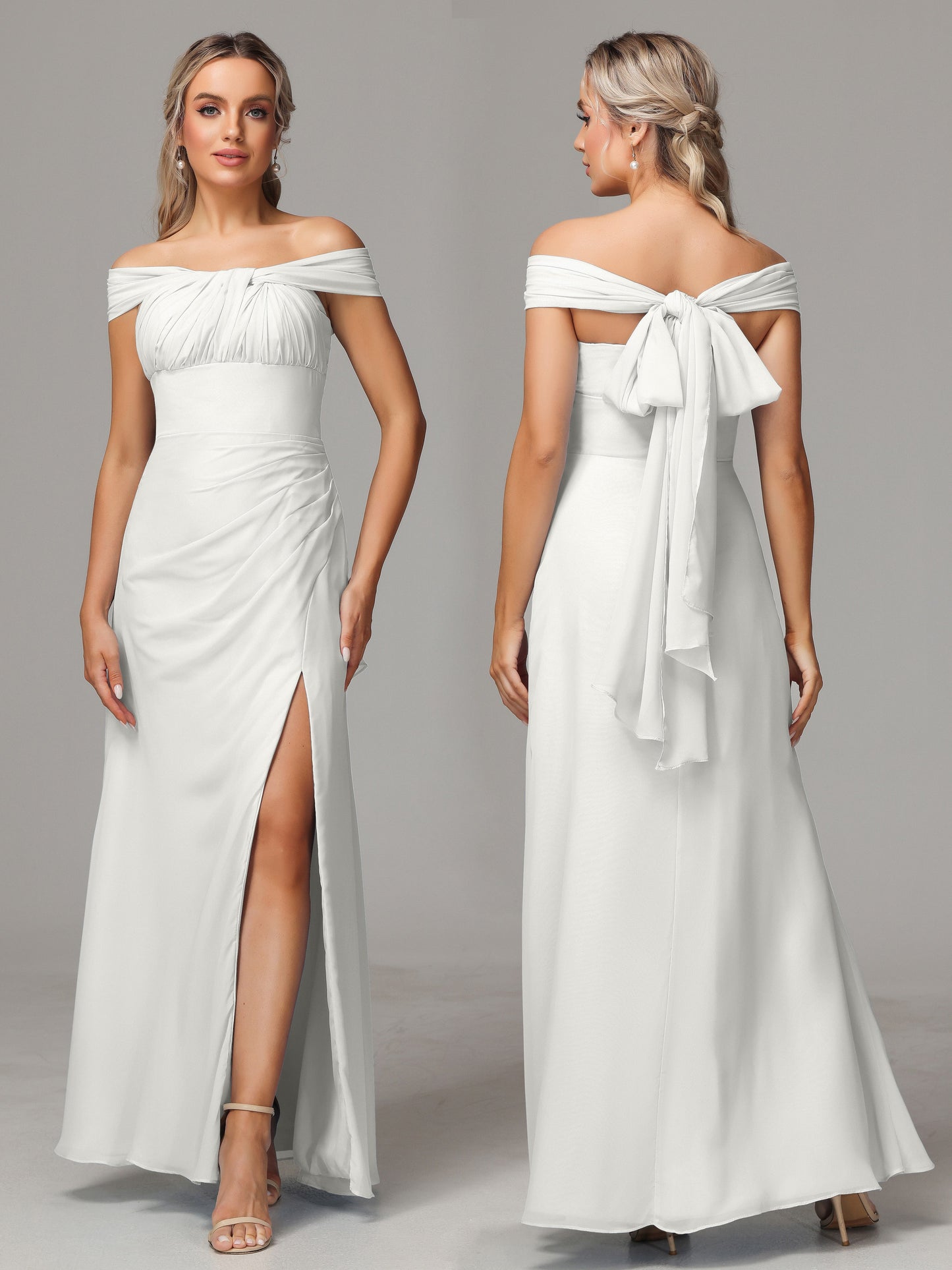 Sleeveless Off The Shoulder Chiffon Bridesmaid Dress With Slit