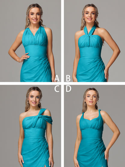 Sleeveless Off The Shoulder Chiffon Bridesmaid Dress With Slit