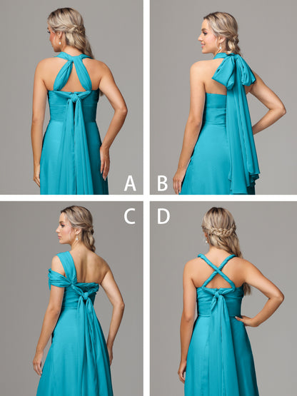 Sleeveless Off The Shoulder Chiffon Bridesmaid Dress With Slit
