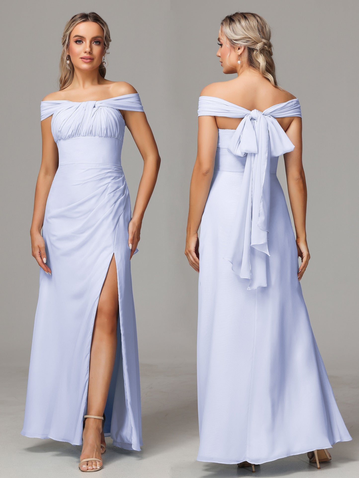 Sleeveless Off The Shoulder Chiffon Bridesmaid Dress With Slit