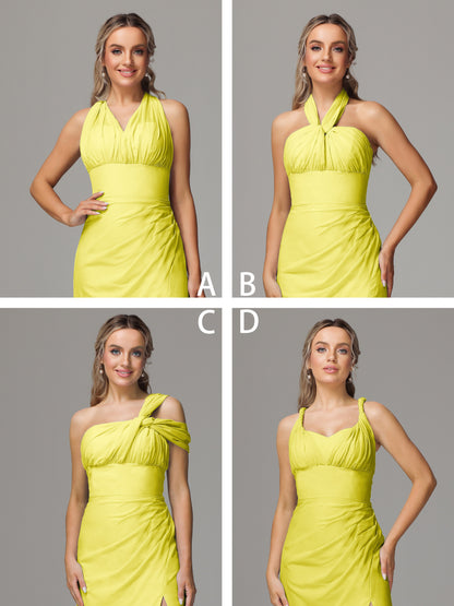 Sleeveless Off The Shoulder Chiffon Bridesmaid Dress With Slit