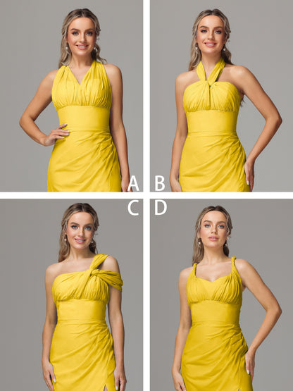 Sleeveless Off The Shoulder Chiffon Bridesmaid Dress With Slit