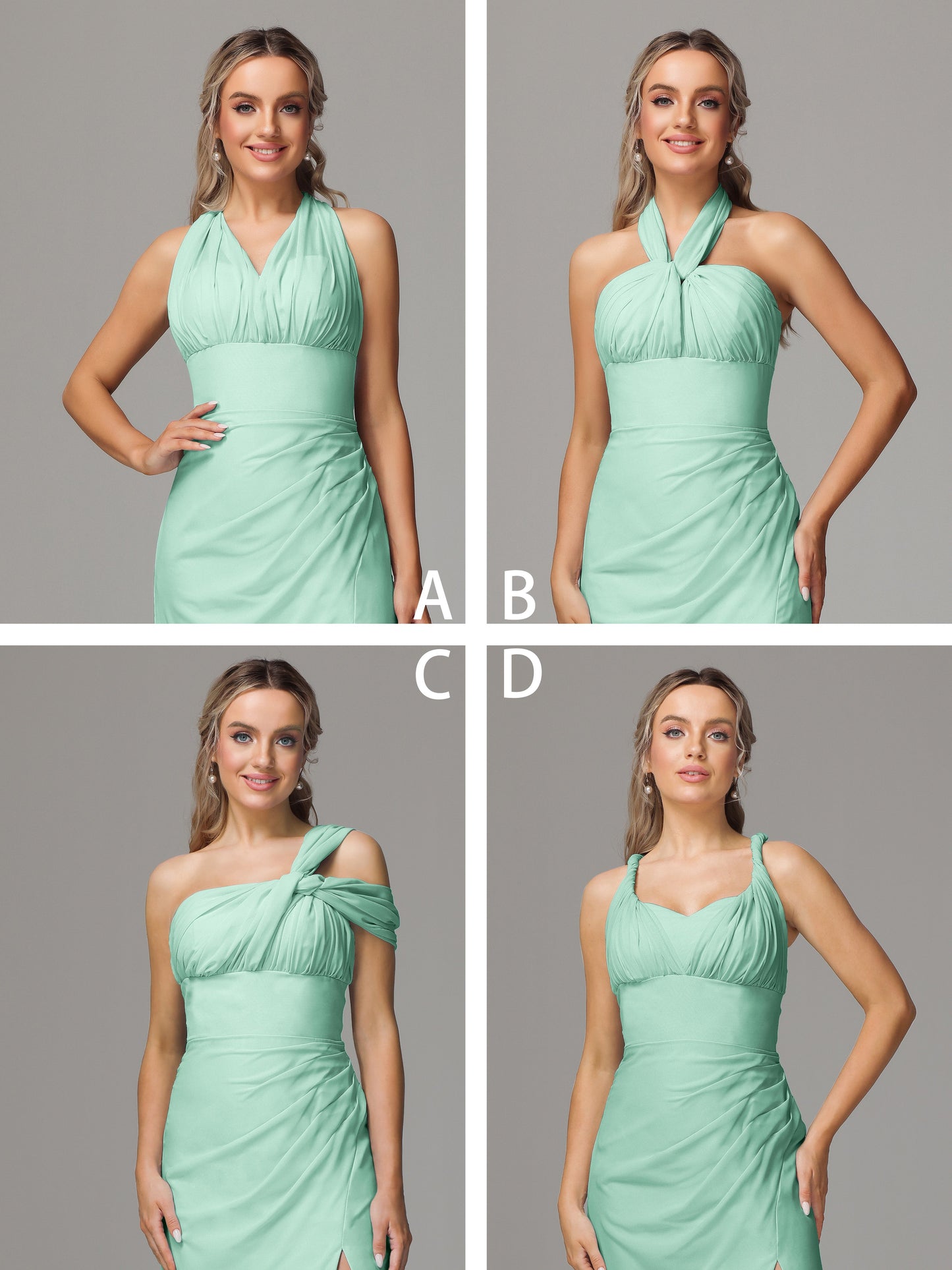 Sleeveless Off The Shoulder Chiffon Bridesmaid Dress With Slit