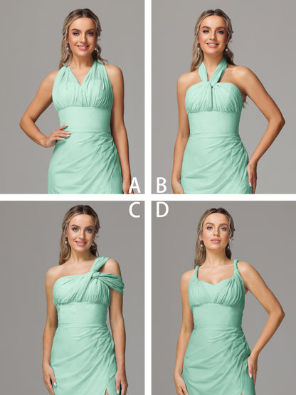 Sleeveless Off The Shoulder Chiffon Bridesmaid Dress With Slit
