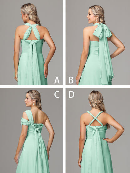Sleeveless Off The Shoulder Chiffon Bridesmaid Dress With Slit