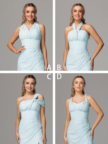 Sleeveless Off The Shoulder Chiffon Bridesmaid Dress With Slit