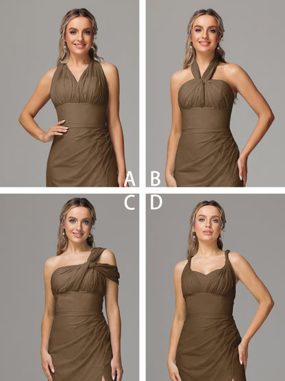 Sleeveless Off The Shoulder Chiffon Bridesmaid Dress With Slit