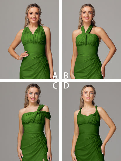 Sleeveless Off The Shoulder Chiffon Bridesmaid Dress With Slit