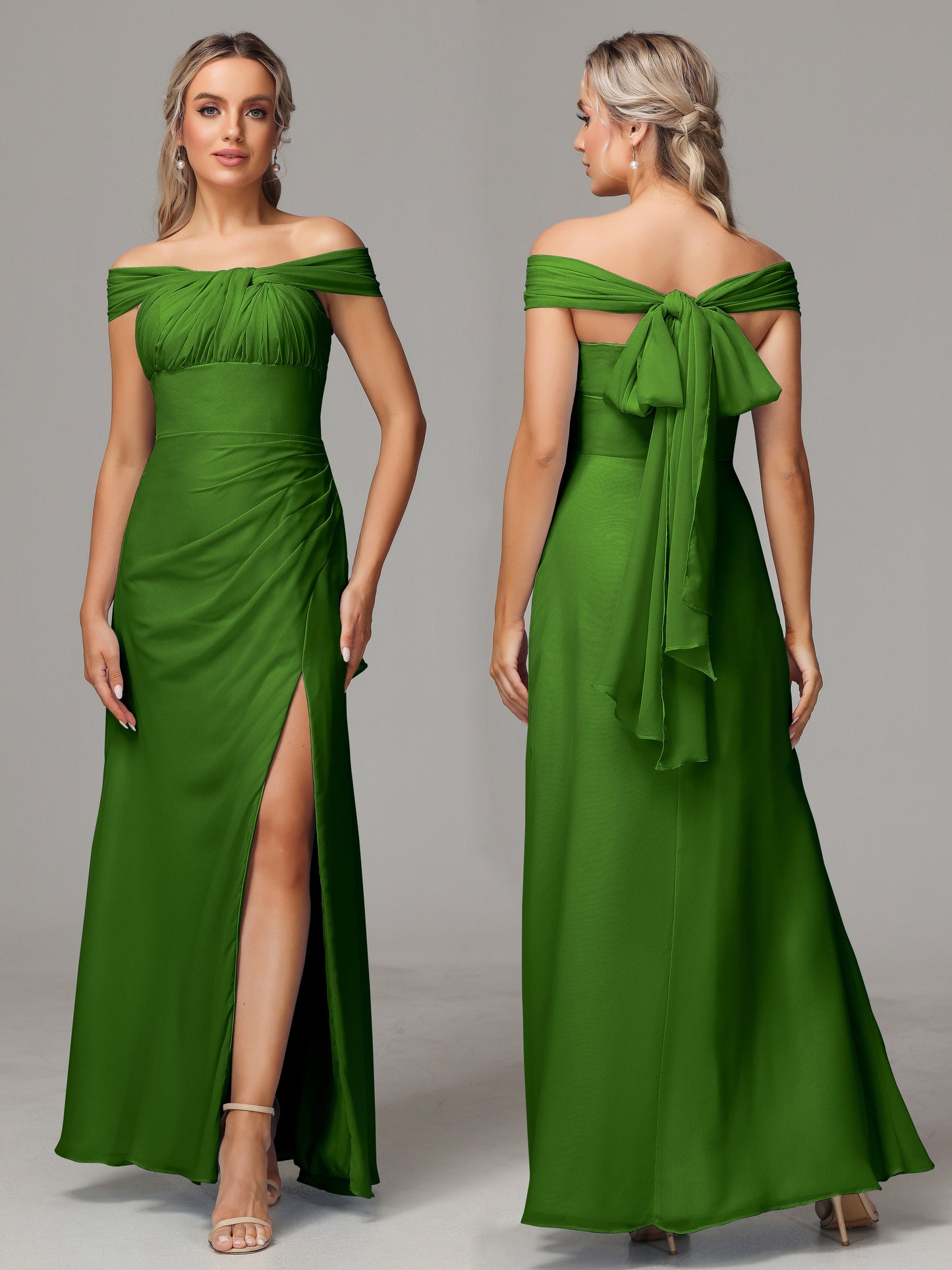 Sleeveless Off The Shoulder Chiffon Bridesmaid Dress With Slit