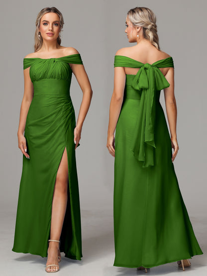 Sleeveless Off The Shoulder Chiffon Bridesmaid Dress With Slit