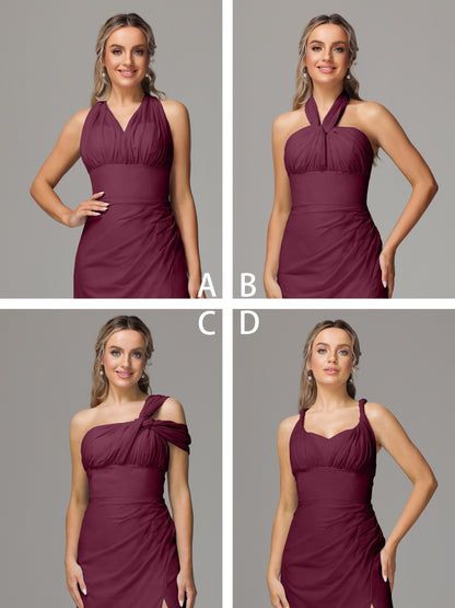 Sleeveless Off The Shoulder Chiffon Bridesmaid Dress With Slit