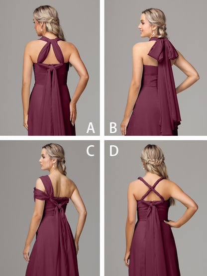 Sleeveless Off The Shoulder Chiffon Bridesmaid Dress With Slit
