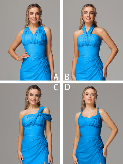 Sleeveless Off The Shoulder Chiffon Bridesmaid Dress With Slit