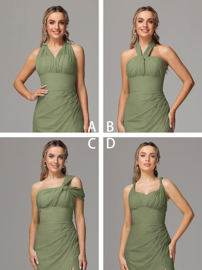 Sleeveless Off The Shoulder Chiffon Bridesmaid Dress With Slit