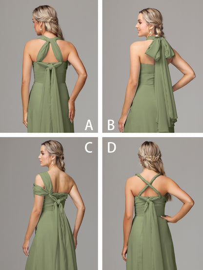 Sleeveless Off The Shoulder Chiffon Bridesmaid Dress With Slit