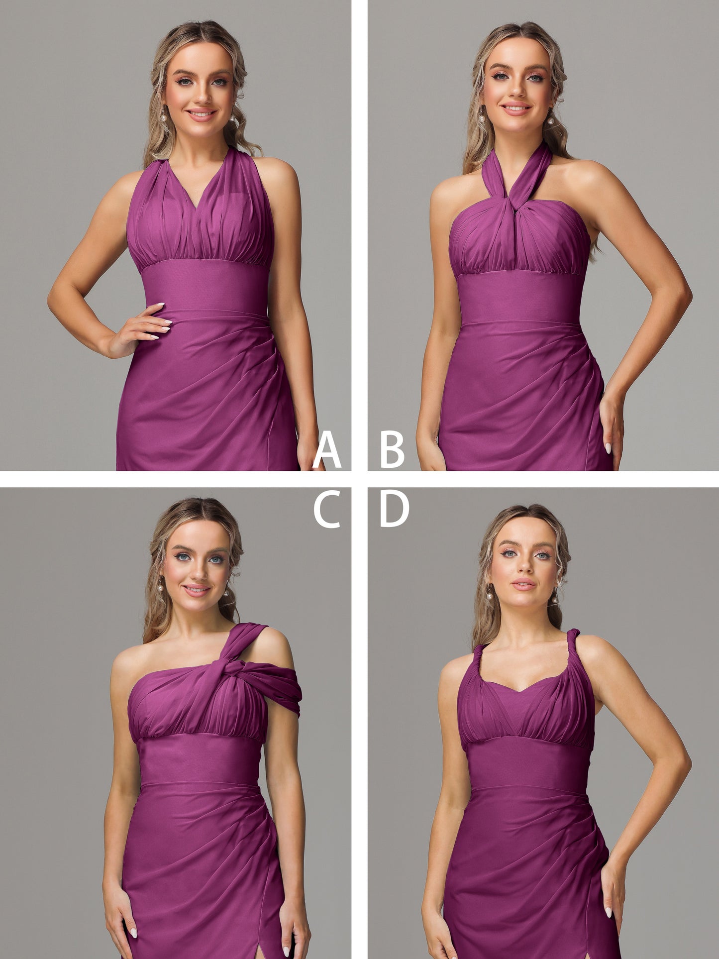 Sleeveless Off The Shoulder Chiffon Bridesmaid Dress With Slit