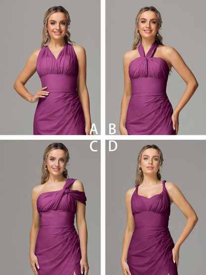 Sleeveless Off The Shoulder Chiffon Bridesmaid Dress With Slit
