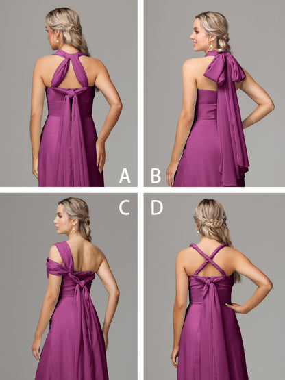 Sleeveless Off The Shoulder Chiffon Bridesmaid Dress With Slit