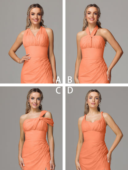 Sleeveless Off The Shoulder Chiffon Bridesmaid Dress With Slit
