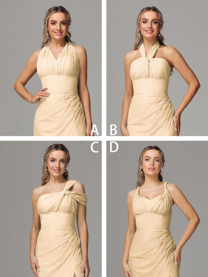 Sleeveless Off The Shoulder Chiffon Bridesmaid Dress With Slit