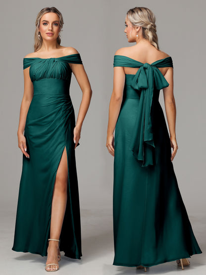 Sleeveless Off The Shoulder Chiffon Bridesmaid Dress With Slit