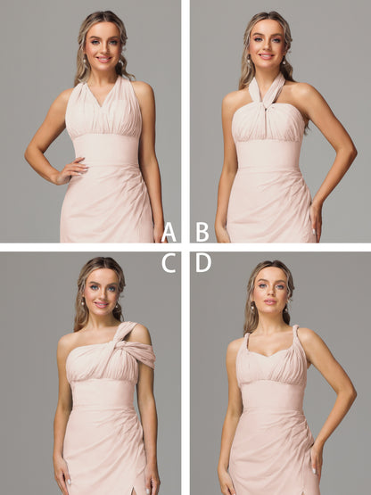 Sleeveless Off The Shoulder Chiffon Bridesmaid Dress With Slit