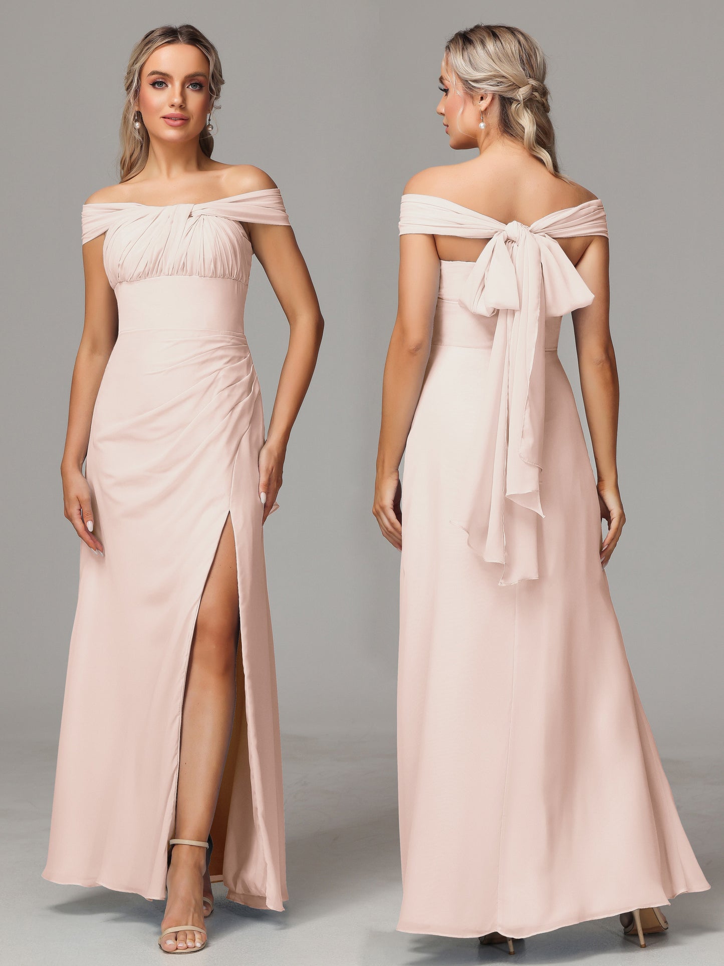 Sleeveless Off The Shoulder Chiffon Bridesmaid Dress With Slit