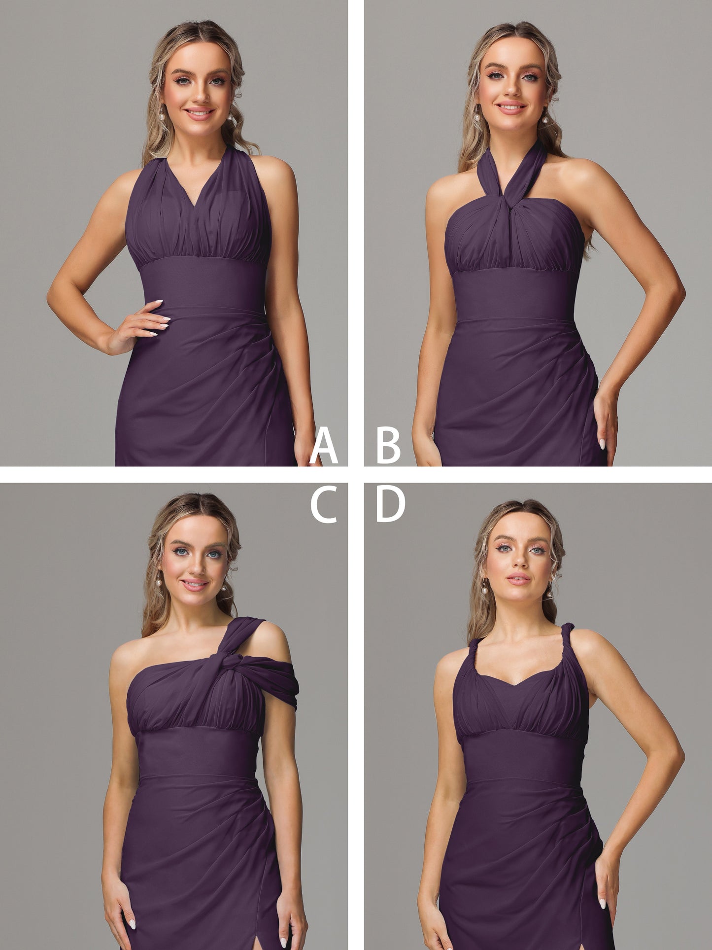 Sleeveless Off The Shoulder Chiffon Bridesmaid Dress With Slit