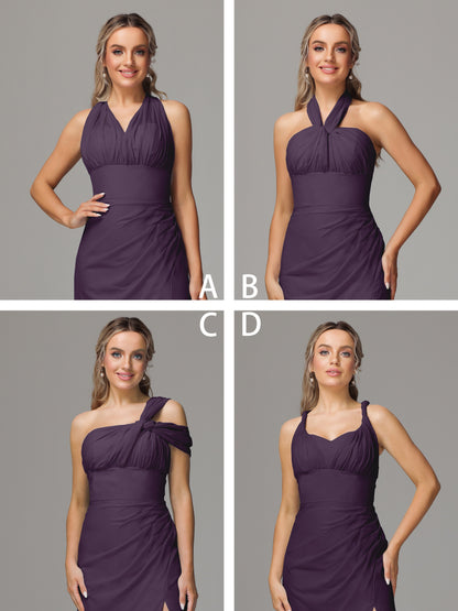 Sleeveless Off The Shoulder Chiffon Bridesmaid Dress With Slit