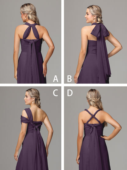 Sleeveless Off The Shoulder Chiffon Bridesmaid Dress With Slit