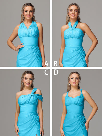 Sleeveless Off The Shoulder Chiffon Bridesmaid Dress With Slit