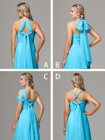 Sleeveless Off The Shoulder Chiffon Bridesmaid Dress With Slit