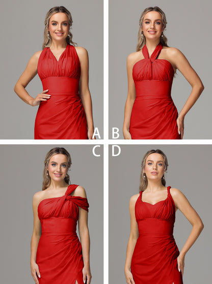 Sleeveless Off The Shoulder Chiffon Bridesmaid Dress With Slit