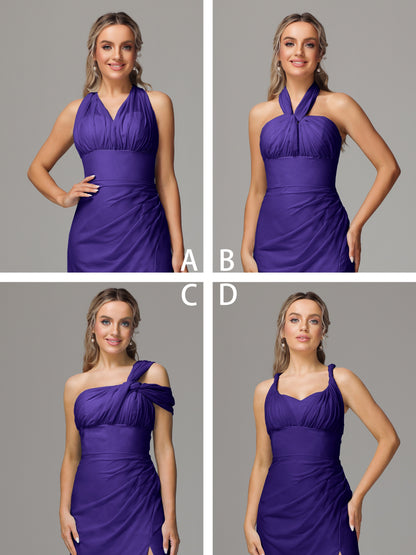 Sleeveless Off The Shoulder Chiffon Bridesmaid Dress With Slit