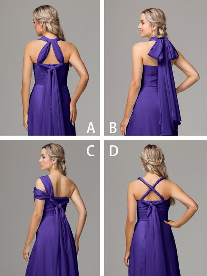Sleeveless Off The Shoulder Chiffon Bridesmaid Dress With Slit