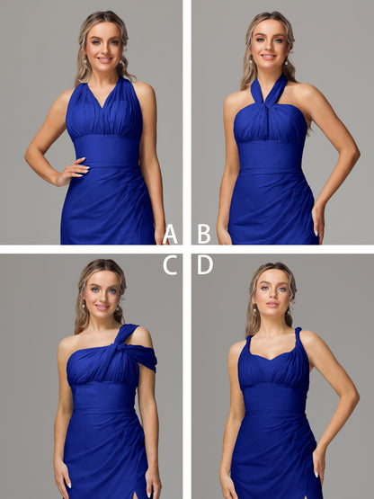 Sleeveless Off The Shoulder Chiffon Bridesmaid Dress With Slit