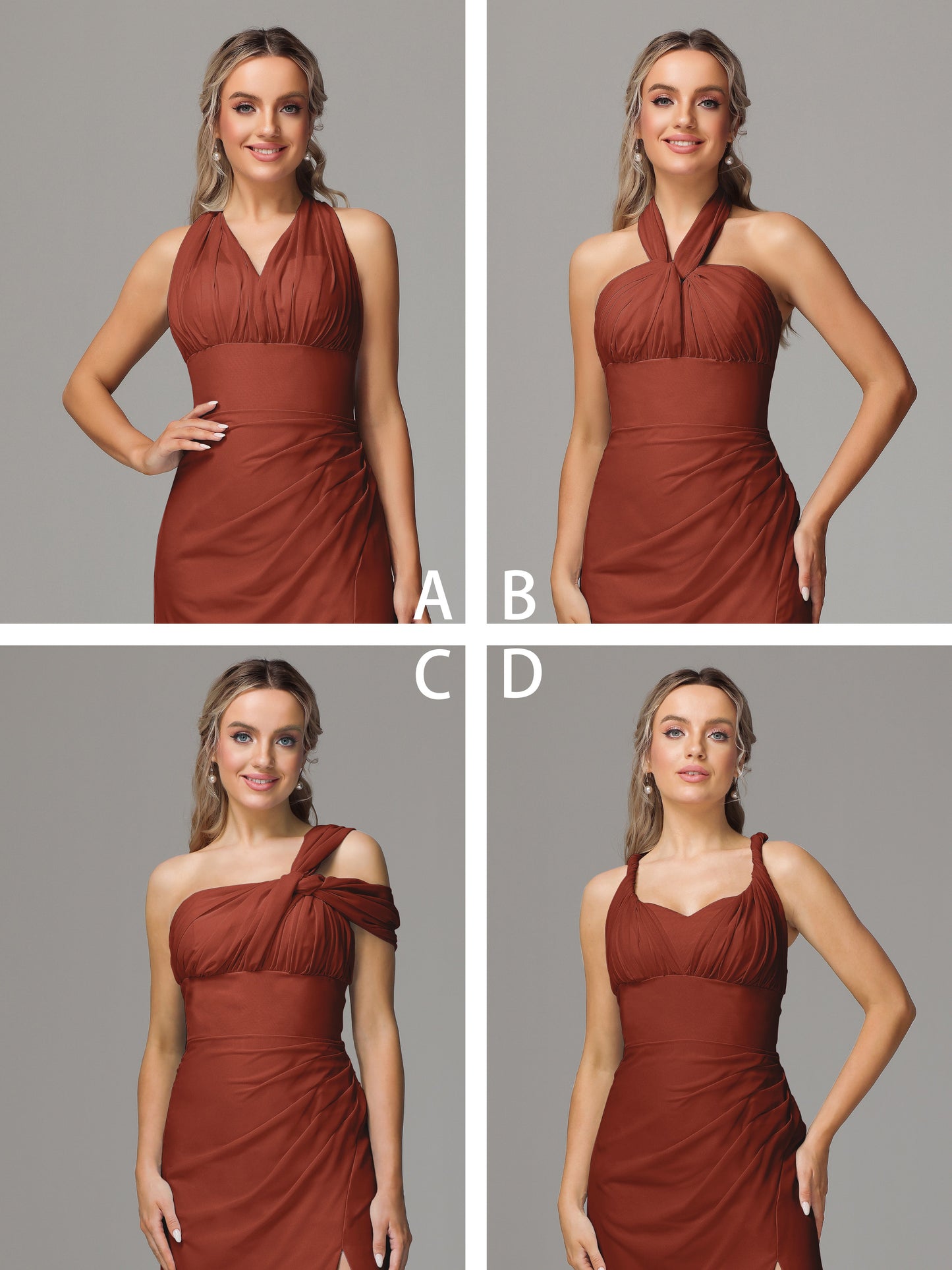 Sleeveless Off The Shoulder Chiffon Bridesmaid Dress With Slit
