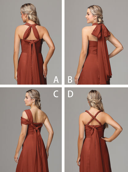 Sleeveless Off The Shoulder Chiffon Bridesmaid Dress With Slit