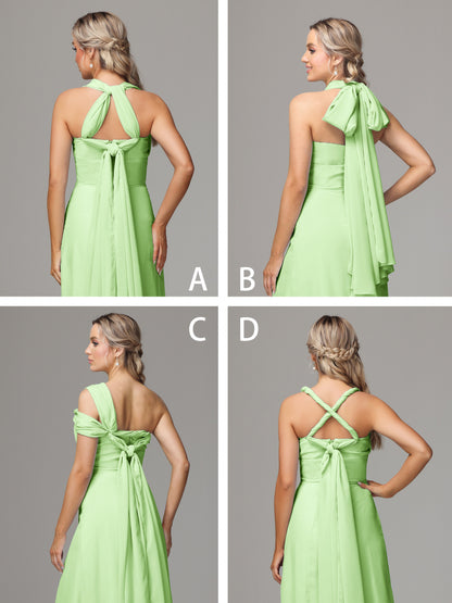 Sleeveless Off The Shoulder Chiffon Bridesmaid Dress With Slit