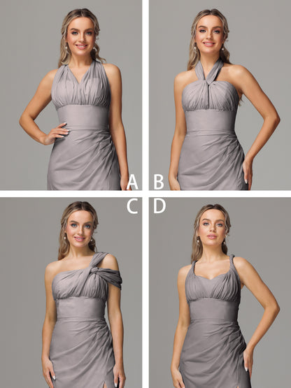 Sleeveless Off The Shoulder Chiffon Bridesmaid Dress With Slit
