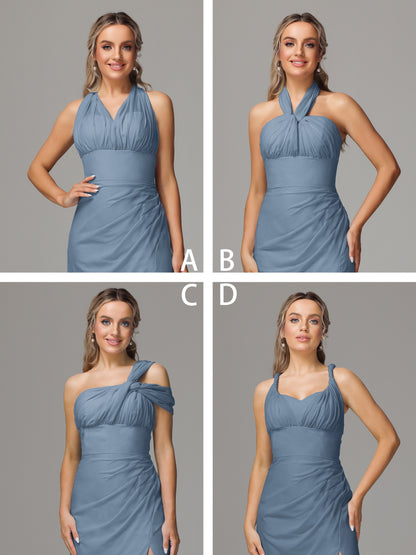 Sleeveless Off The Shoulder Chiffon Bridesmaid Dress With Slit