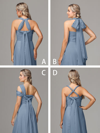 Sleeveless Off The Shoulder Chiffon Bridesmaid Dress With Slit