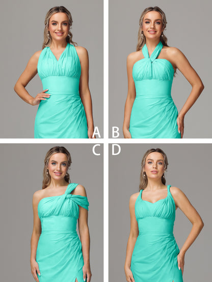 Sleeveless Off The Shoulder Chiffon Bridesmaid Dress With Slit