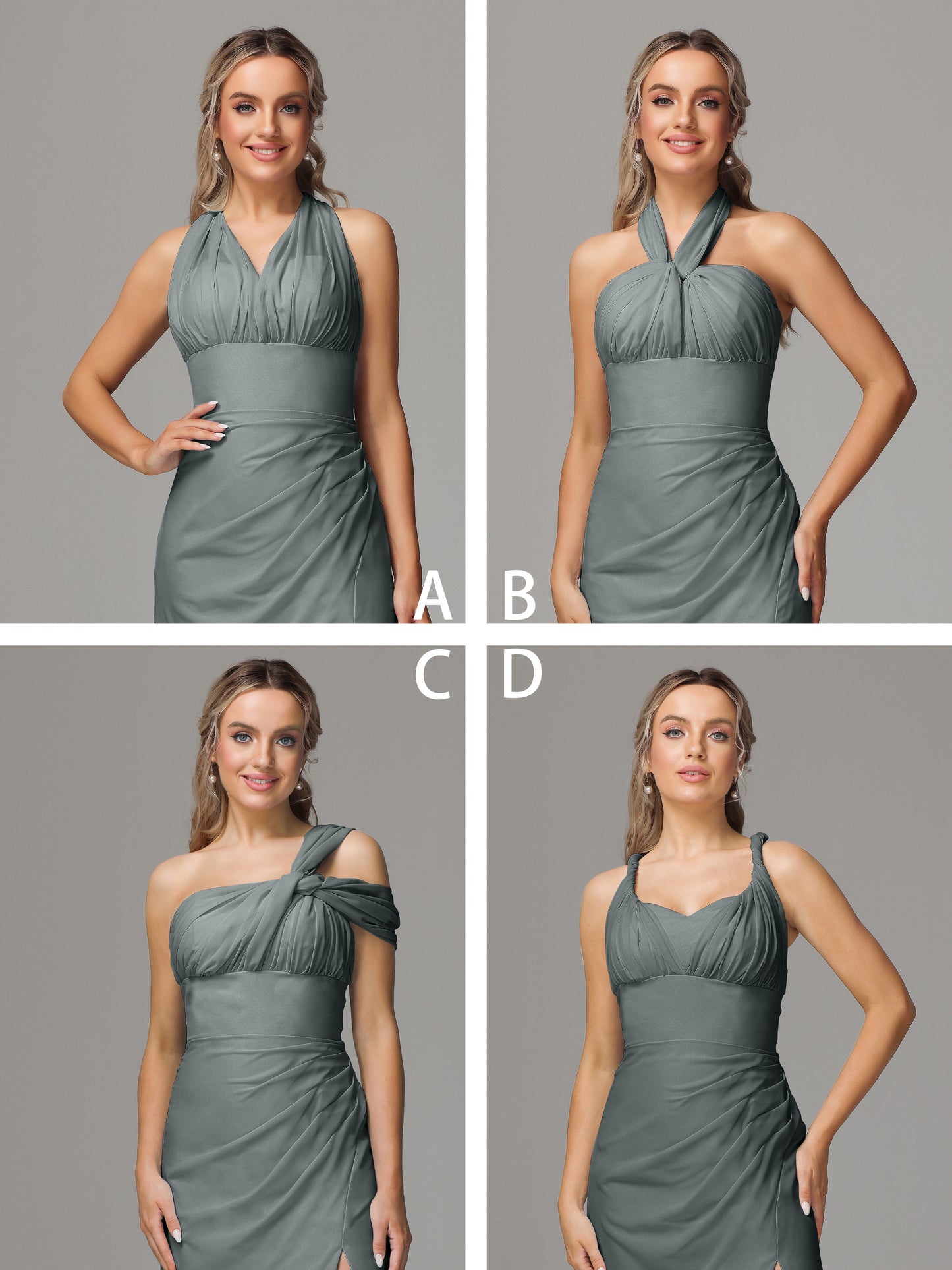 Sleeveless Off The Shoulder Chiffon Bridesmaid Dress With Slit