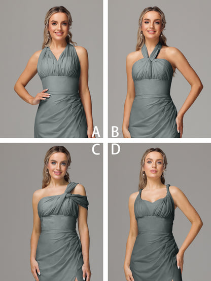 Sleeveless Off The Shoulder Chiffon Bridesmaid Dress With Slit