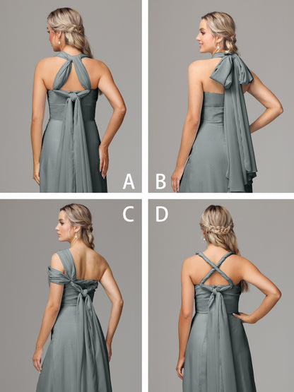 Sleeveless Off The Shoulder Chiffon Bridesmaid Dress With Slit