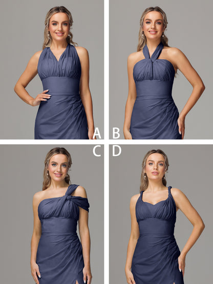 Sleeveless Off The Shoulder Chiffon Bridesmaid Dress With Slit