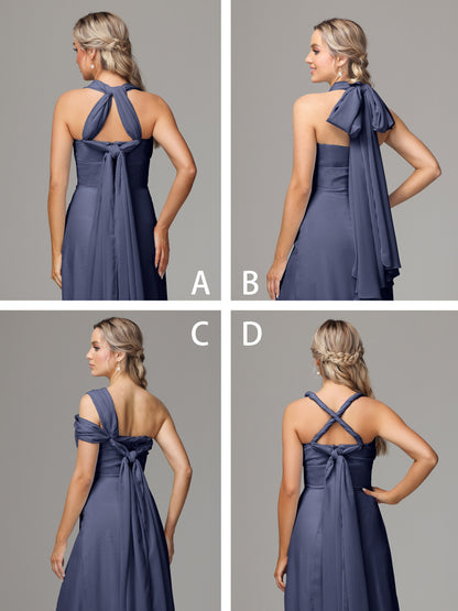 Sleeveless Off The Shoulder Chiffon Bridesmaid Dress With Slit